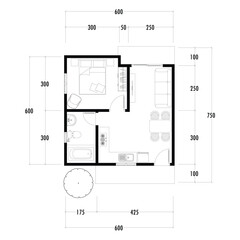 Floor plan blueprint, Figure of the jotting sketch of the construction and the industrial skeleton of the structure and dimensions.