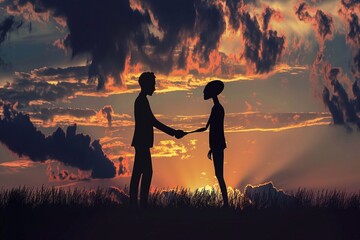 ai generative humans shake hands with aliens