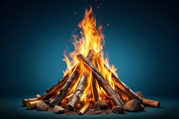 A pile of wood with a fire burning in the middle