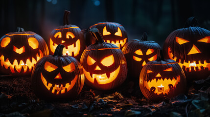 Glowing Jack-o-Lantern at Night Halloween Background