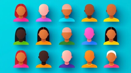 Diverse faces with bald spots, alopecia areata awareness, flat design illustration
