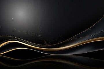 Abstract black and gold wavy background with copy space.