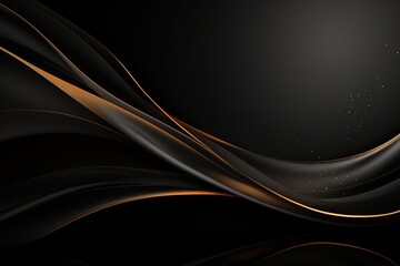 Abstract black and gold curved lines background.