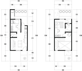 Architecture plan with furniture. home floor plan, isolated on white background, stock illustration.