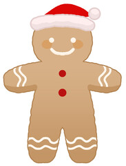 gingerbread man with Santa hat hand-drawn  Cute Character Clip Art Doodle Cartoon Transparent Background