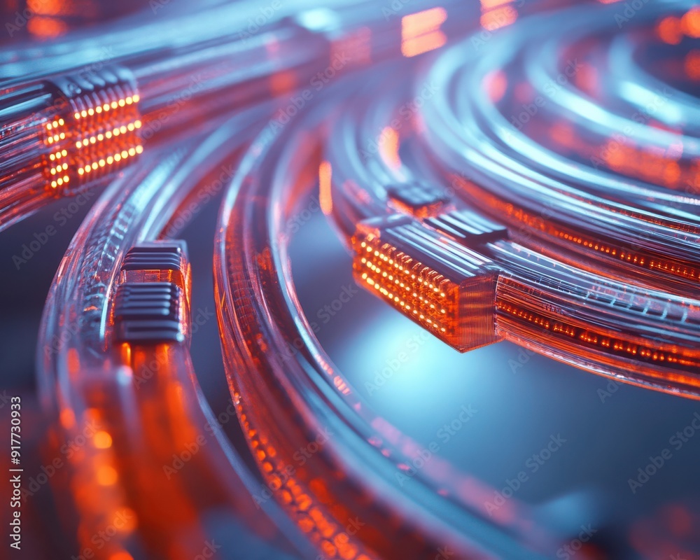 Poster High-tech 3D scene of telephone cables with digital interfaces attached, showcasing the integration of physical and digital communication systems