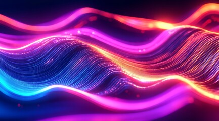 Naklejka premium Abstract vibrant neon waves on a dark background.
