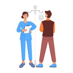 A flat illustration of doctor and patient discussion 

