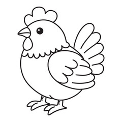 Line art of chicken cartoon coloring for kids vector