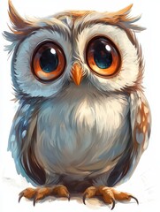 Obraz premium Cute Cartoon Owl with Big Eyes