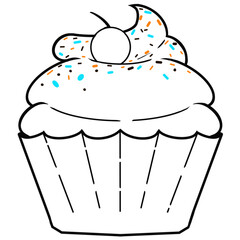 A white cupcake with blue frosting and sprinkles on top