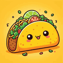Cartoon groovy fast food tacos cheerful character. Mexican cuisine street cafe snack cartoon funny mascot, cheerful groovy isolated vector personage. Fast food meal or takeaway tacos happy character