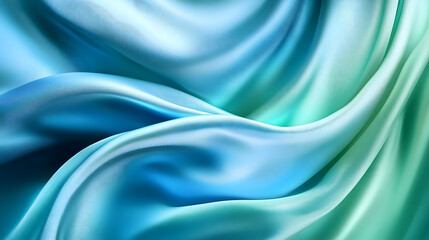 Fototapeta premium Elegant blue green background. Silk satin with soft wavy folds. Banner.