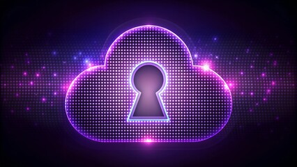 Cloud Icon with Keyhole Symbolizing Cloud Security in Futuristic Digital Illustration