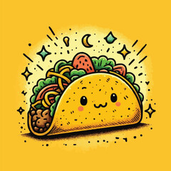 Cartoon groovy fast food tacos cheerful character. Mexican cuisine street cafe snack cartoon funny mascot, cheerful groovy isolated vector personage. Fast food meal or takeaway tacos happy character