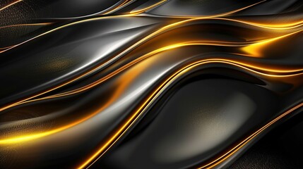 Abstract black and gold flowing wave background.