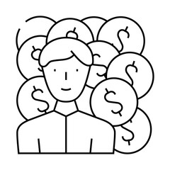 money earning manager line icon vector. money earning manager sign. isolated contour symbol black illustration