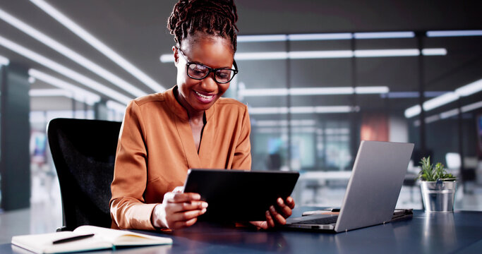 African Woman In Virtual Video Conference Call