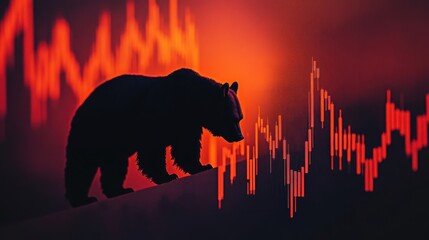 Bearish Sentiment: Silhouette of Bear on Downward-Trending Market Graph