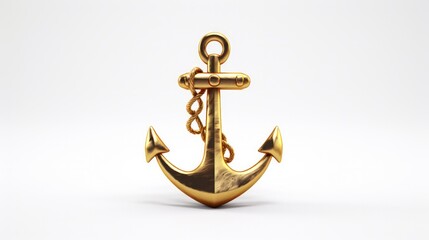Metal gold anchor isolated on a white background. Neural network ai generated art