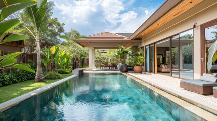 Fototapeta premium house building Exterior and interior design featuring a tropical