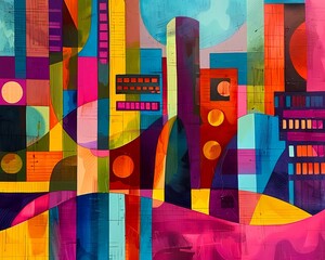 Abstract_cityscape_geometric_shapes_vibrant_urban_colors