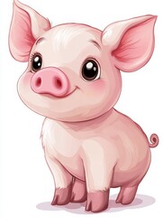 Cute Cartoon Pig with Big Eyes