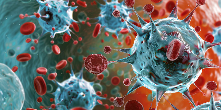 Viral Infection Under Microscope: Scientific Visualization, Microscopic View of Viral Cells