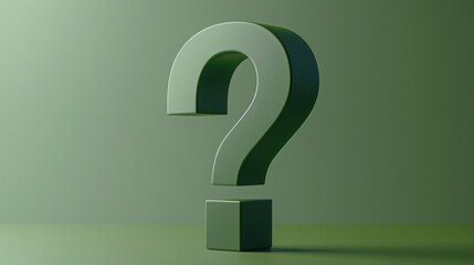 A 3D question mark icon prominently displayed against a vibrant green background symbolizes inquiry, curiosity, and exploration in a modern digital context