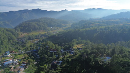 Naklejka premium Wide aerial view of hills and mountains