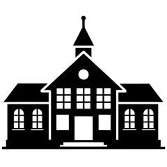 School Building Silhouette Vector Art Illustration