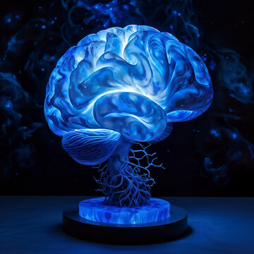 Illuminated Thought Process", glowing brain center stage, surrounded by swirling galaxies, planetary nebula, studio lighting with a hint of blue, photorealistic style.