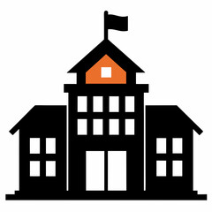 School Building Silhouette Vector Art Illustration
