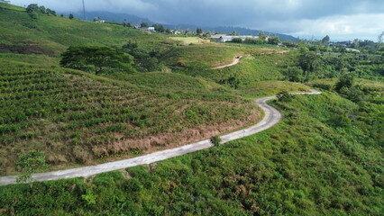 Aerial view of countryside with residents' houses