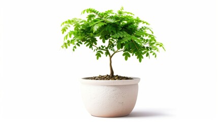 Fototapeta premium Potted small tree with vibrant green leaves