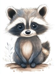 Obraz premium Cute Watercolor Illustration of a Raccoon