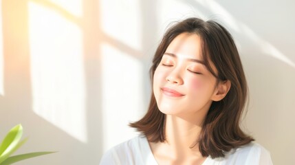 Woman enjoying sunlight with eyes closed