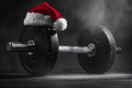 dumbbell weights wearing santa hat