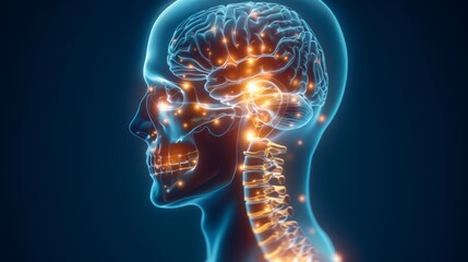 3D Illustration of Human Brain and Nervous System