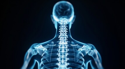3D Medical Illustration of Human Spine and Skeleton