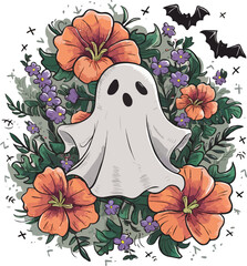 Halloween cute ghost vector t-shirt design