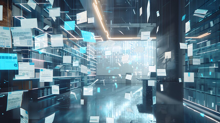 the concept of document management in a modern office setting, showcasing seamless integration of digital technologies for efficient workflow and collaboration design