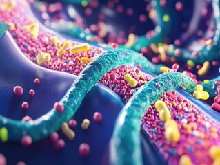 Obraz premium 3D illustration of insulin pathways functioning normally, indicating remission, [Insulin Pathways, Normal Function], [Concept: Metabolic Health]