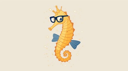 Cute seahorse wearing glasses underwater illustration