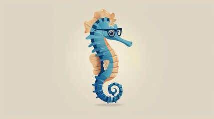 Blue seahorse with glasses stylish illustration