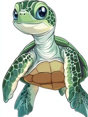 Fototapeta premium Cute Cartoon Sea Turtle Illustration