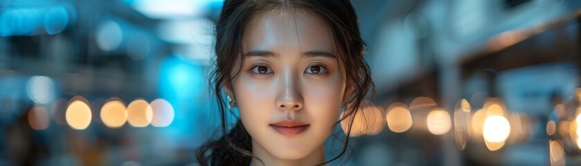 Fototapeta premium Close-up Portrait of Young Woman with Bokeh