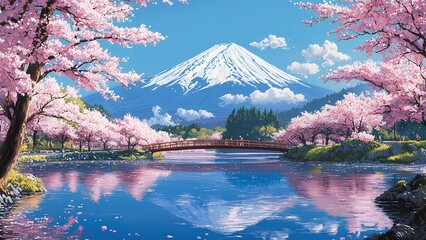 Serenity of Sakura: Mount Fuji in Full Bloom