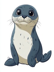 Obraz premium Cute Cartoon Seal with Big Eyes