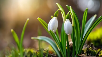  White flowers sit atop a verdant patch of grass, nestled above a section of dirt